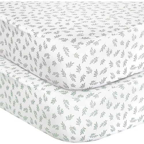 Crib Sheets Fitted for Boys and Girls, 2 Pack Crib Sheet Fits for Standard Crib Mattress, Neutral Toddler Bed Sheets, Lovely Print, 52”X 28”