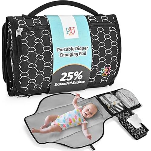 Portable Changing Pad for Baby - Foldable Travel Diaper Mat with Wipes Pocket - Compact Portable Station for Diaper Bag,Car Seat, or Stroller - On-The-Go Baby Changing Essential(Black)