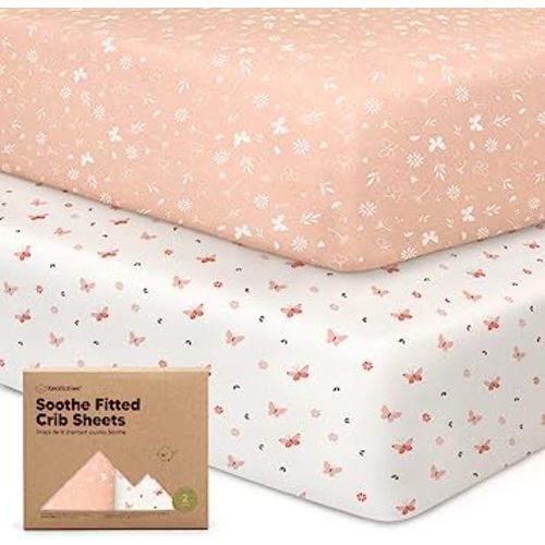 2-Pack Organic Crib Sheets for Boys, Girls - Jersey Fitted Crib Sheet, Baby Crib Sheets Neutral, Crib Mattress Sheet, Cotton Crib Sheets, Breathable Crib Sheet, Baby Mattress Sheets (Butterflies)