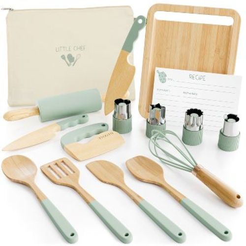 Wooden Cooking & Baking Set for Kids – Safe, Real Kitchen Tools – Durable Utensils, Perfect Gift for Creating Lasting Family Memories
