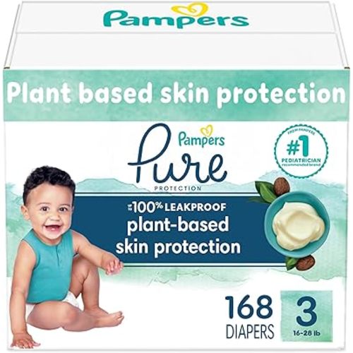 Pampers Pure Protection Diapers - Size 3, One Month Supply (168 Count), Hypoallergenic Premium Disposable Baby Diapers