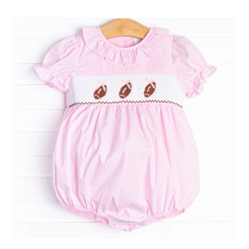 Fall Football Smocked Bubble, Pink – Stitchy Fish