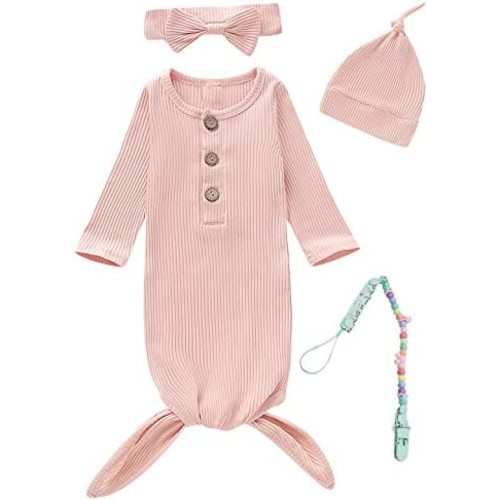 Newborn Cotton Nightgowns Neutral Baby Knotted Sleeper Baby Coming Home Outfit