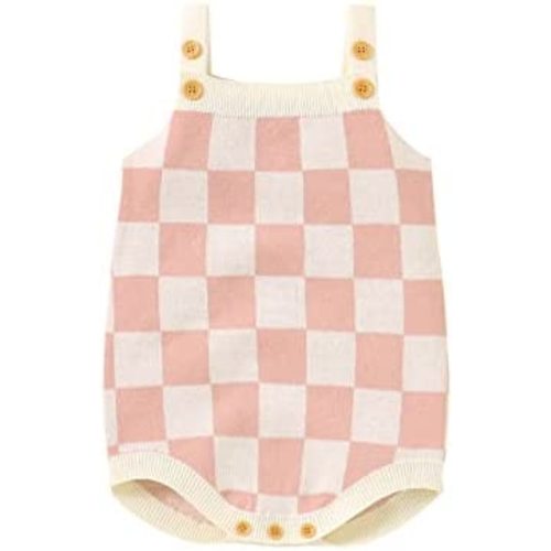 Gueuusu Newborn Baby Girl Summer Clothes Checkerboard Plaid Print Sleeveless Knitted Bodysuit Romper One Piece Jumpsuit