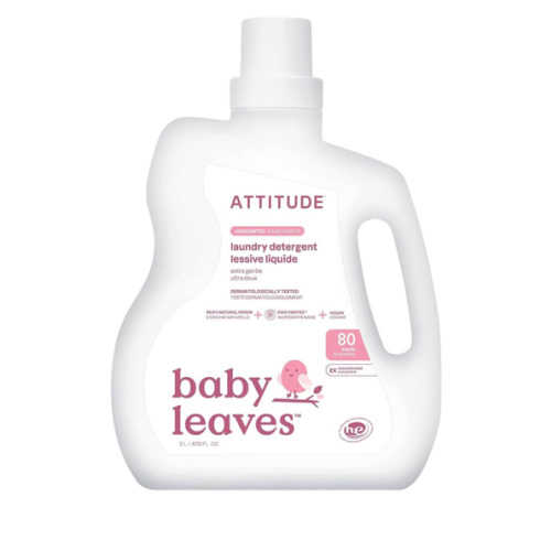ATTITUDE Baby Laundry Detergent Liquid, EWG Verified, Safe for Baby Clothes, Infant and Newborn, Vegan and Naturally Derived Washing Soap, HE Compatible, Unscented, 80 Loads, 67.6 Fl Oz