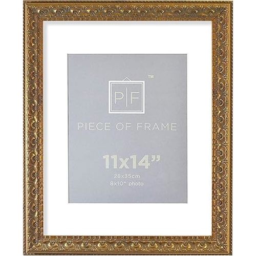 Golden State Art, 11x14 Ornate Finish Photo Frame, with White Mat for 8x10 Picture & Real Glass, Color: Bronze