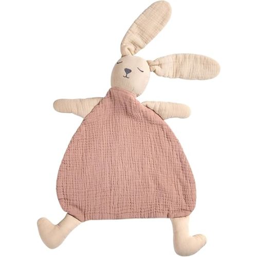 lulumoon Muslin Bunny Lovey for Babies: Skin-Friendly Security Blanket for Self-Soothe - Newborn Gift for Baby Shower