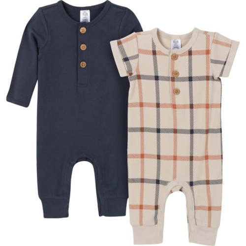 2-Pack Baby Boys Plaid &amp; Navy Rompers
