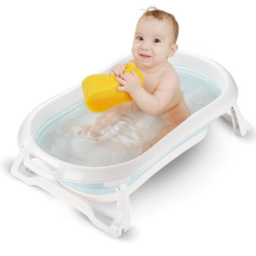Childlike Behavior Bañera plegable portátil para bebés, recién nacidos, bebés, niños pequeños, bañera plegable con patas antideslizantes, fácil de almacenar, material seguro