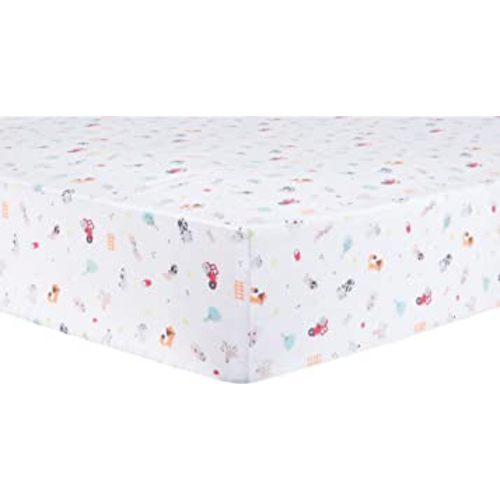 Farm Stack Fitted Crib Sheet - Farm Scene Scatter Print, Gray, Brown, Green, Blue, Orange and White, Fully Elasticized, 8 in Deep Pockets, Fits Standard Crib Mattress 28 in x 52 in