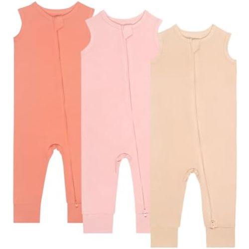 Baby Pajamas Summer Sleeveless 2 Way Zipper Footless Rompers 0-24 Months