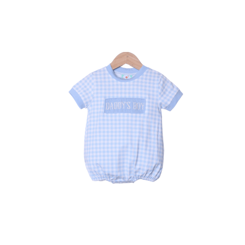Smocked Daddy's Boy Blue Gingham Knit bubble