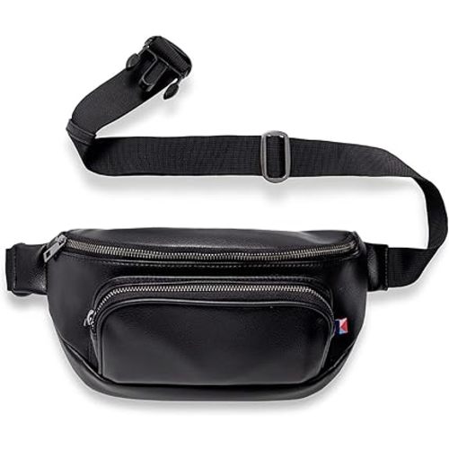 Kibou Premium Vegan Leather Fanny Pack Diaper Bag: With Detachable Compact Changing Pad & Baby Wipes Storage - Small Yet Fits All Parenting Essentials Around the Waist or Crossbody (Black)