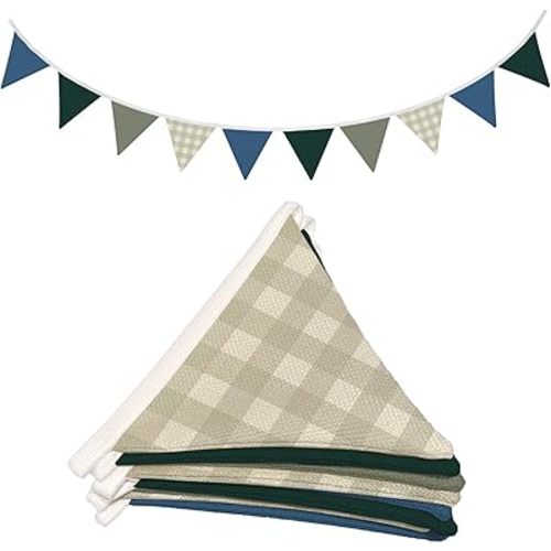 Boys Room Wall Art Decor,Sage Green Kids Room Decor for Toddler Nursery Playroom, Sage Green Checkered Garland Triangle Banners,Flags 11Ft Bunting Flags Fabric for Baby Shower Birthday Party