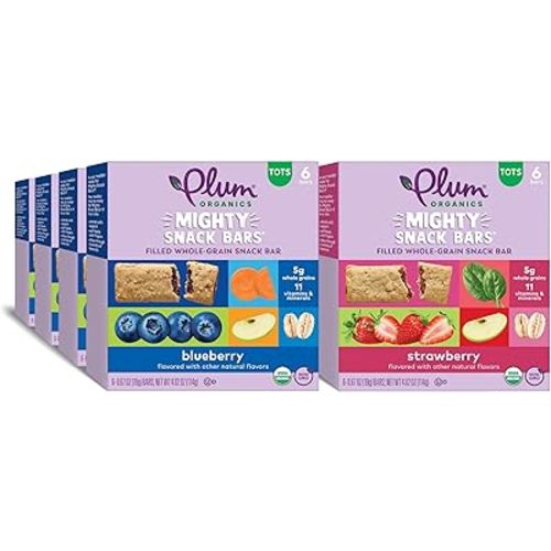 Plum Organics Mighty Snack Bars Variety Pack - Blueberry and Strawberry - 0.67 oz Bars (Pack of 48) - Organic Fruit and Vegetable Toddler Food Snack Bars
