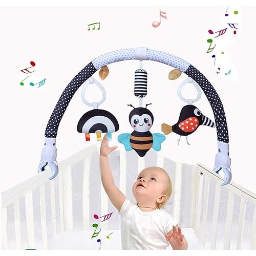 Pau1Hami1ton Baby Stroller Arch Toys, Car Seat Toys,Bouncer Toy Bar/Mobile for Bassinet,Adjustable Baby Hanging Toys Fit for Crib Bed,Stroller,Car Seat.S-19(Black Bee)