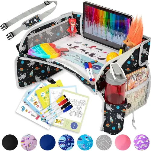 PILLANI Kids Travel Tray for Car - Car Seat Tray for Kids, Roadtrip Essentials, Carseat Table Tray for Kids Road Trip Activities - Toddler Lap Desk Organizer for Airplane