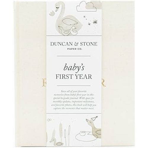 Baby First Year Book (Cream, 112 Pages) by Duncan & Stone - Memory & Milestone Baby's First Year Photo Album from Pregnancy to First Year – Newborn Baby Journal - Gifts for New Moms