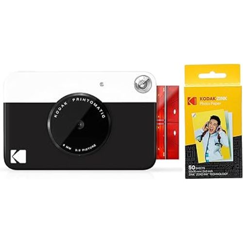 Kodak PRINTOMATIC Digital Instant Print Camera (Black) with Kodak 2ʺx3ʺ Premium ZINK Photo Paper (50 Sheets)
