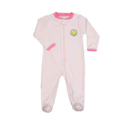 Happy Days Zipper Footie in Pink