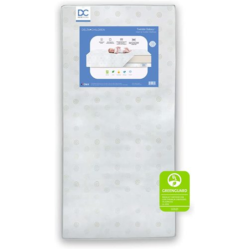 Delta Children Twinkle Galaxy Dual Sided Crib and Toddler Mattress - Premium Sustainably Sourced Fiber Core - Waterproof - GREENGUARD Gold Certified (Non-Toxic) - 7 Year Warranty - Made in USA - Crib Mattress - Mattress Only