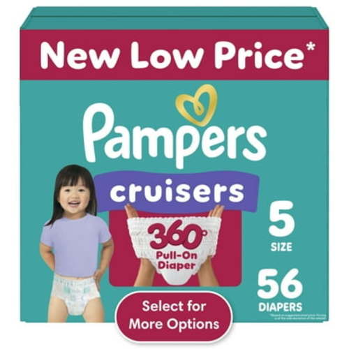 Pampers Cruisers Disposable 360 Active Infant Diapers Size 5, 56 Count with Leakproof Fit