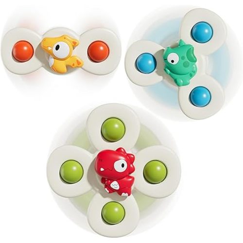 ALASOU 3PCS Suction Cup Spinner Toys for 1 Year Old Boy Girl|Spinning Top 12 18 Months|1 2 Year Old Boy Birthday Gift|Baby Bath Toy for Kids Ages 1-3|Sensory Airplane Travel Toy for Infant Toddlers
