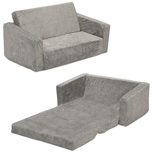 Serta Perfect Sleeper Extra Wide Convertible Sofa to Lounger - Comfy 2-in-1 Flip Open Couch/Sleeper for Kids, Grey