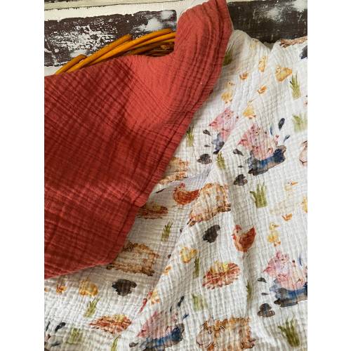 Farm animal swaddle, farm baby blanket, farm nursery decor, cow baby blanket, gauze baby blanket