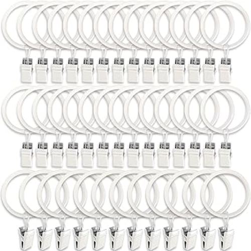 40 Pack Metal Curtain Rings with Clips, Curtain Clip Rings Hooks for Hanging Drapery Drapes Bows, Curtain Rod Rings 1.5 inch Interior Diameter, White