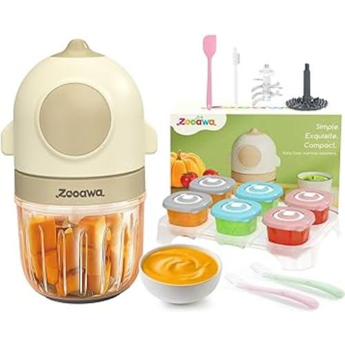 Zooawa Baby Food Maker, 13-in-1 Baby Food Processor for Baby Food, Baby Puree, Fruit, Vegatable, Meat, Baby Essentials Gift Set, Baby Food Blender with Silicone Spoon, Baby Food Containers, Beige