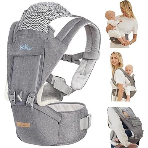 Bear Baby Carrier, 6-in-1 Baby Carrier Newborn to Toddler with Hip Seat (Ergonomic M Position) for 3-36 Month/ 7-44lbs Baby, Adjustable Size for Enhanced Lumbar Support, Perfect for On-The-go