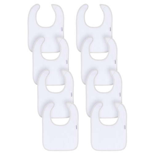 Gerber Baby Boy or Girl Unisex White Bibs, 8-Piece, One Size