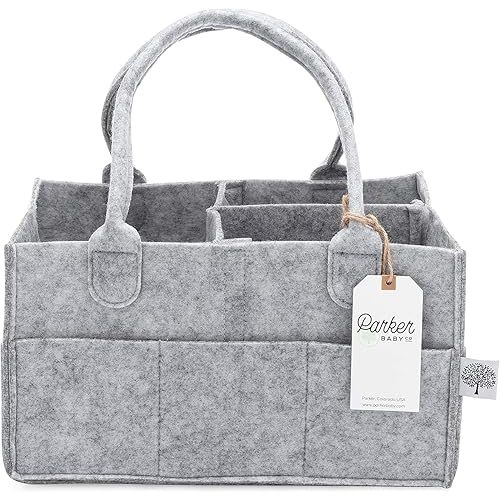 Parker Baby Diaper Caddy - Nursery Storage Bin and Car Organizer for Diapers and Baby Wipes (Gray, Regular)