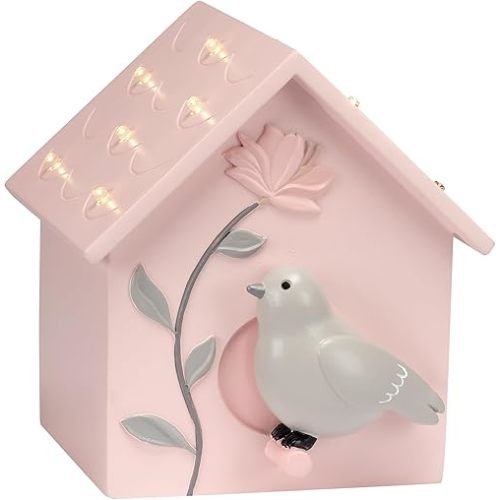 Lambs & Ivy Petals Pink/Gray Birdhouse Table Top Night Light LED Lamp