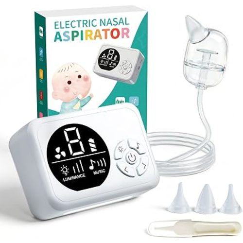 Nasal Aspirator for Baby, Hospital-Grade Nose Sucker for Baby with 9 Levels Suction, 3 Silicone Nozzles Electric Nose Suction with Night Light and Nursery Rhyme Soothing for Toddler & Newborn & Kids