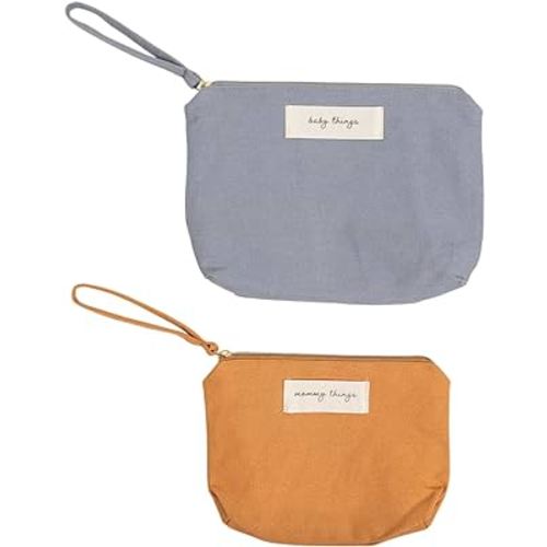 Pearhead Mom Things/Baby Things Pouch Set, Diaper Bag Storage Pouches, New Mom and Newborn Essentials, Modern Neutral Cosmetic and Accessory Bags, Set of 2