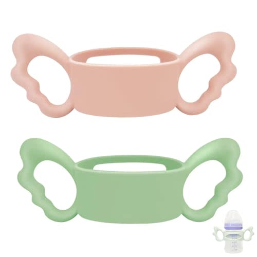 ROMIRUS Silicone Bottle Handle Compatible with Lansinoh Baby Bottles for Baby Gripping, 2 Pack, 4m+