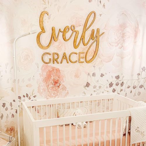 Custom Wood Name Sign for Nursery or Kids Room, Instant Font Preview, Multiple Styles Available Unpainted, Painted or Stained, Personalized Baby Gift (First & Middle Cutout - Script + Block Font)