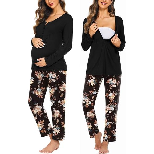 Ekouaer Maternity Nursing Pajama Sets Labor Delivery Pjs Long Sleeve Breastfeeding Pajamas Pregnancy Sleepwear Set