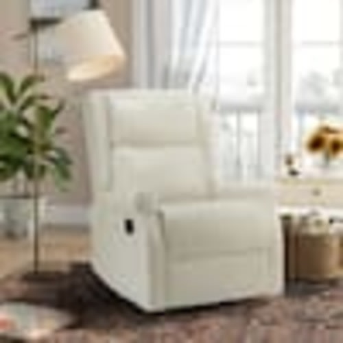 JAYDEN CREATION Chiang Ivory Faux Leather Swivel Recliner with Rocking HRCHD0241-IVORY