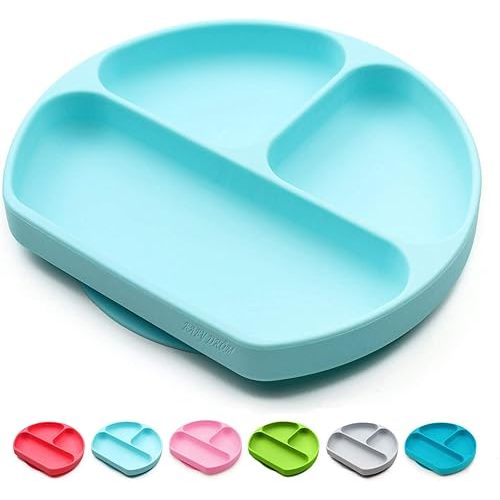 Silicone Suction Plates for Babies, Stick to High Chair Trays and Table, Divided Baby Dishes, Perfect Kids Plates, BPA Free