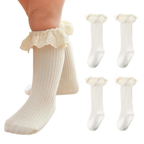 Amazon.com: HOUSEYUAN Infant Frilly Baby Girls Knee High Socks 0-3 Months White Newborn Thigh Lace Ruffle Long Socks Toddler Tights Stockings 6-12 Months 2 Pairs: Clothing, Shoes & Jewelry