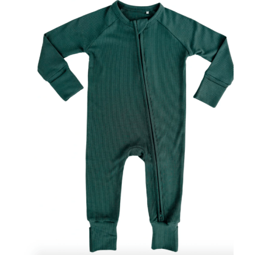 Silver Pine Ribbed Zipper Romper