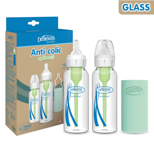 Dr. Brown’s Natural Flow® Anti-Colic Options+™ Narrow Glass Baby Bottle with Silicone Sleeve, 2-Pack