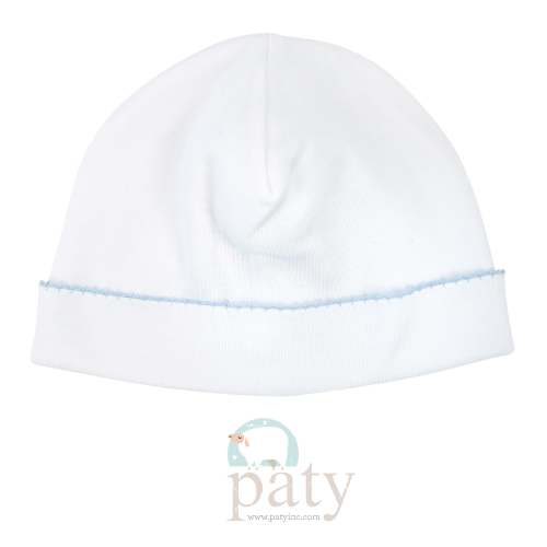 Pima Saylor Beanie - White Body with Blue Picot