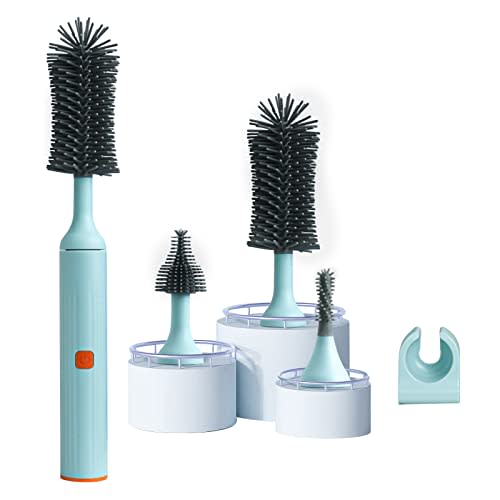 Winforhour Electric Baby Bottle Brush Cleaner Set with Rechargeable Automatic Brush & Silicone Nipple/Straw Cleaners, Newborn Bottle Cleaning Kit - Perfect (Blue)