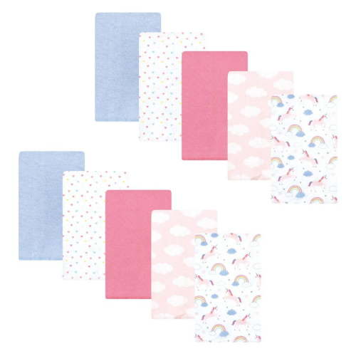 Hudson Baby Infant Girl Cotton Flannel Burp Cloths, Unicorns Rainbows 10 Pack, One Size