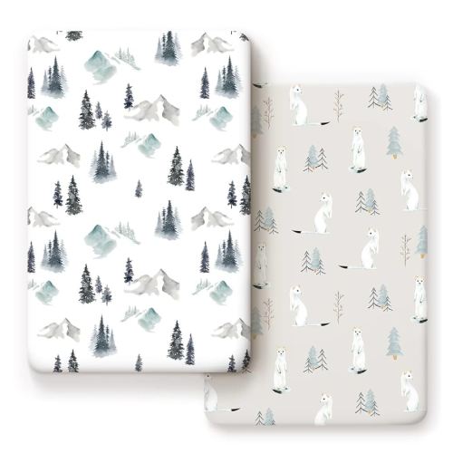 Lot de 2 draps-housses en tricot jersey ultra doux et extensible, convient aux draps portables/mini berceaux, protège-matelas sûrs et confortables, mignonnes mangoustes de la forêt sauvage pour bébé