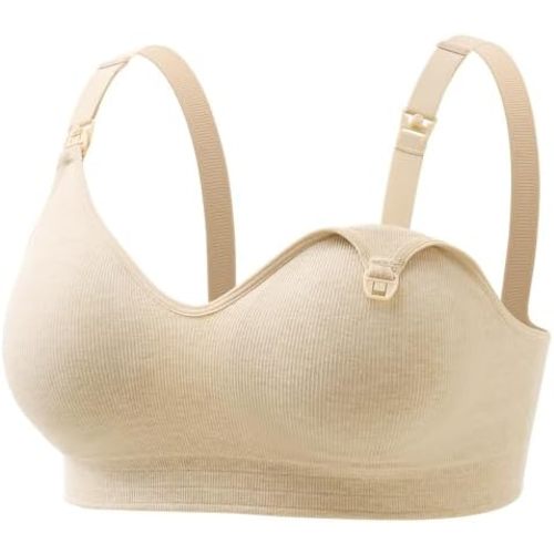 Momcozy Nursing Bras for Breastfeeding, Soft U.S. Cotton Seamless Maternity Bra, Fixed Padding, Wireless Pregnancy